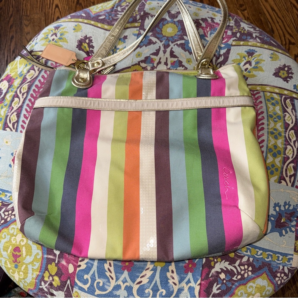 COACH 19021 POPPY LEGACY STRIPE GLAM TOTE Shoulder Bag - Picture 3 of 14